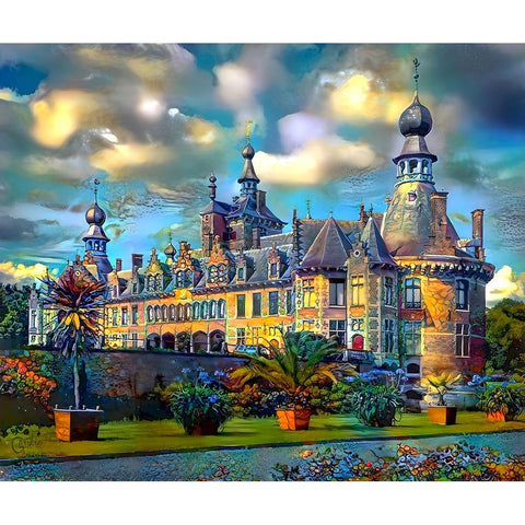 Deinze Belgium Ooidonk Castle White Modern Wood Framed Art Print by Gavidia, Pedro