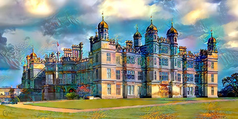 England Stamford Lincolnshire Burghley House Black Ornate Wood Framed Art Print with Double Matting by Gavidia, Pedro