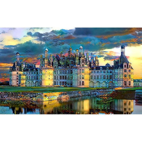 France Loire Valley Chateau de Chambord Gold Ornate Wood Framed Art Print with Double Matting by Gavidia, Pedro