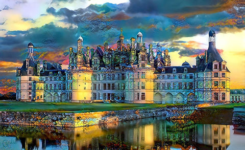 France Loire Valley Chateau de Chambord Black Ornate Wood Framed Art Print with Double Matting by Gavidia, Pedro