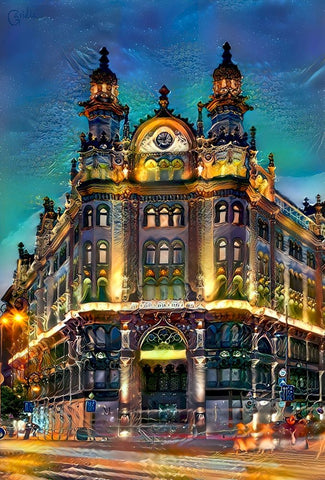 Hungary Budapest Hotel Parisi Udvar White Modern Wood Framed Art Print with Double Matting by Gavidia, Pedro