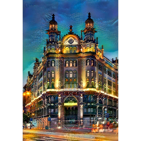 Hungary Budapest Hotel Parisi Udvar Gold Ornate Wood Framed Art Print with Double Matting by Gavidia, Pedro