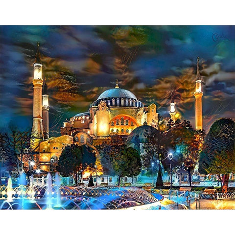 Istanbul Turkey Hagia Sophia Fountain Gold Ornate Wood Framed Art Print with Double Matting by Gavidia, Pedro