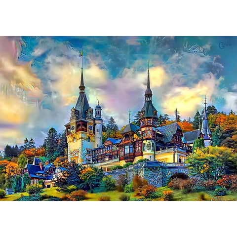 Sinai Romania Peles Castle Black Modern Wood Framed Art Print with Double Matting by Gavidia, Pedro