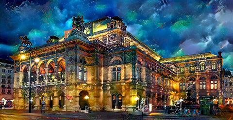 Vienna Austria Opera House Black Ornate Wood Framed Art Print with Double Matting by Gavidia, Pedro