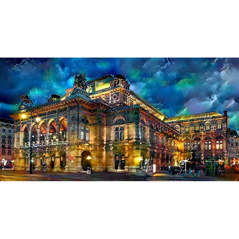 Vienna Austria Opera House Gold Ornate Wood Framed Art Print with Double Matting by Gavidia, Pedro