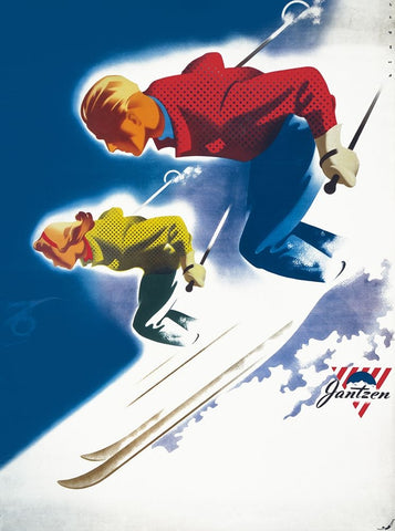 Jantzen by Binder Man and Women, Ski 1947 White Modern Wood Framed Art Print with Double Matting by Print Collection