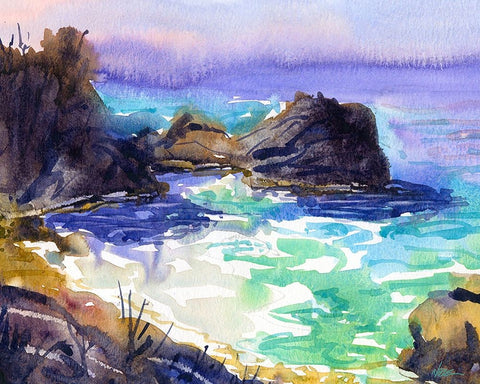 Beach Cove White Modern Wood Framed Art Print with Double Matting by Randy Noble Fine Art