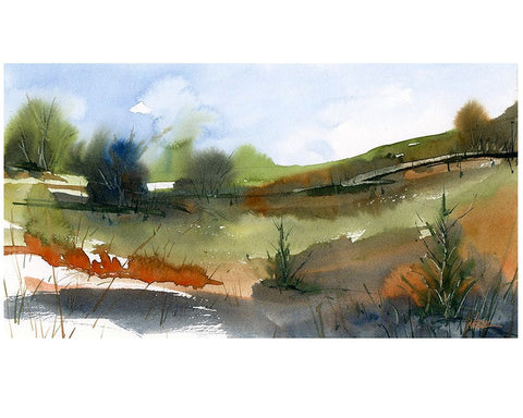 Green Valley White Modern Wood Framed Art Print with Double Matting by Randy Noble Fine Art