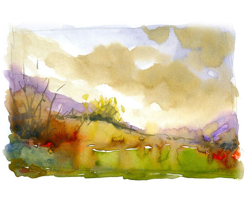 Purple Mountains White Modern Wood Framed Art Print with Double Matting by Randy Noble Fine Art