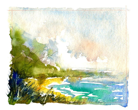 Secret Beach White Modern Wood Framed Art Print with Double Matting by Randy Noble Fine Art