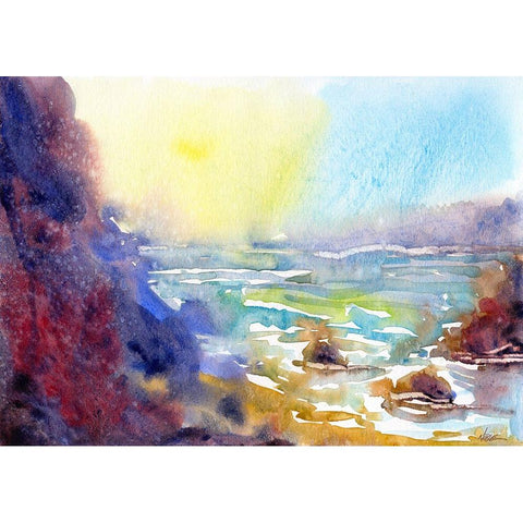 Ocean Morning Gold Ornate Wood Framed Art Print with Double Matting by Randy Noble Fine Art