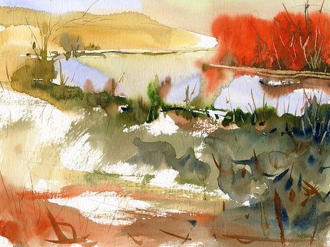 Sunrise Lake White Modern Wood Framed Art Print with Double Matting by Randy Noble Fine Art