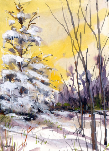 Yellow Dawn White Modern Wood Framed Art Print with Double Matting by Randy Noble Fine Art