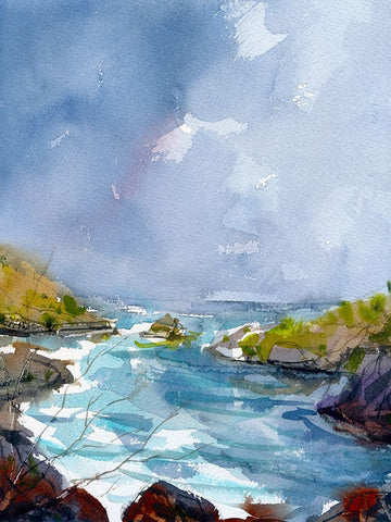 Secret Cove White Modern Wood Framed Art Print with Double Matting by Randy Noble Fine Art