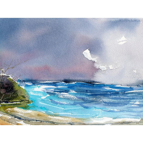 Wave Beach Black Modern Wood Framed Art Print by Randy Noble Fine Art