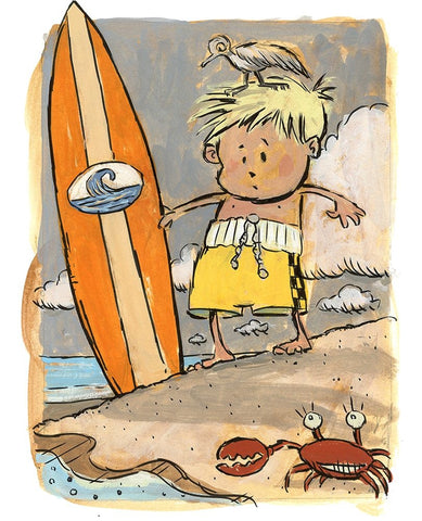 First Surf White Modern Wood Framed Art Print with Double Matting by Randy Noble Fine Art