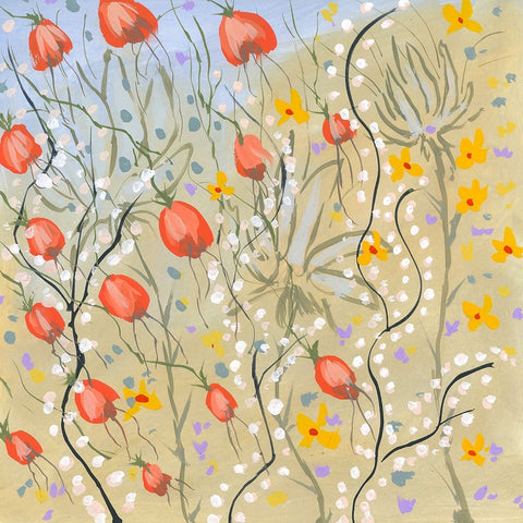 Fashions Garden White Modern Wood Framed Art Print with Double Matting by Randy Noble Fine Art