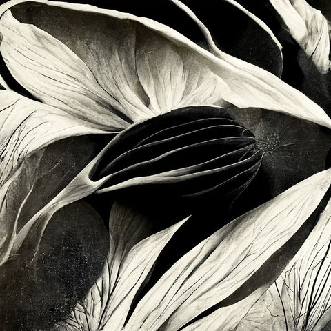 B002 Flowers Black White White Modern Wood Framed Art Print with Double Matting by Heere, Ray