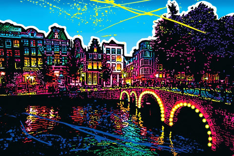 C007 Colorful Cityview Of Amsterdam Herengracht Black Modern Wood Framed Art Print by Heere, Ray