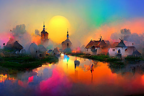 D001 Medieval Landscapes White Modern Wood Framed Art Print with Double Matting by Heere, Ray