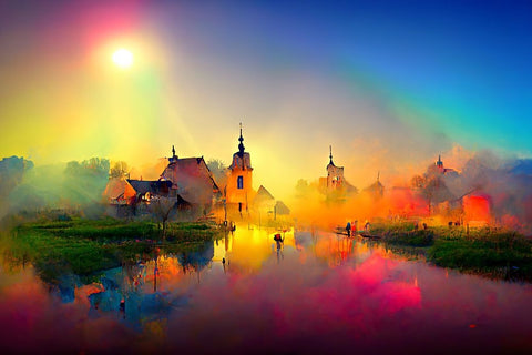 D004 Medieval Landscapes White Modern Wood Framed Art Print with Double Matting by Heere, Ray