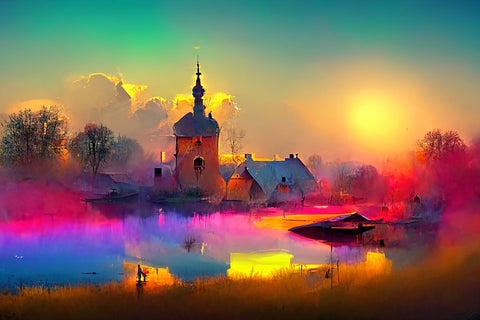 D009 Medieval Landscapes White Modern Wood Framed Art Print with Double Matting by Heere, Ray