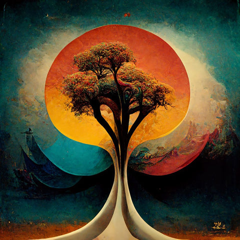 A028 Tree Of Life Black Ornate Wood Framed Art Print with Double Matting by Heere, Ray