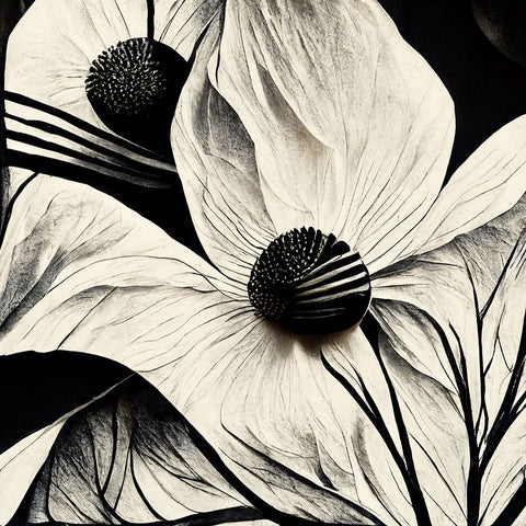 B015 Flowers Black White Black Ornate Wood Framed Art Print with Double Matting by Heere, Ray