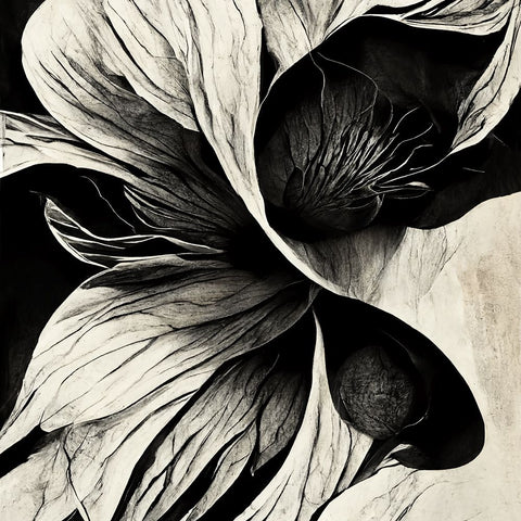 B020 Flowers Black White White Modern Wood Framed Art Print with Double Matting by Heere, Ray