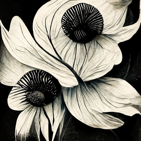 B021 Flowers Black White Black Ornate Wood Framed Art Print with Double Matting by Heere, Ray