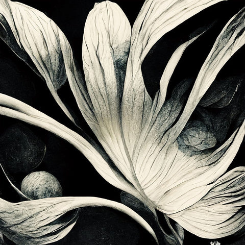 B029 Flowers Black White Black Ornate Wood Framed Art Print with Double Matting by Heere, Ray