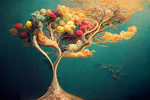 A041 Tree Of Life Black Ornate Wood Framed Art Print with Double Matting by Heere, Ray