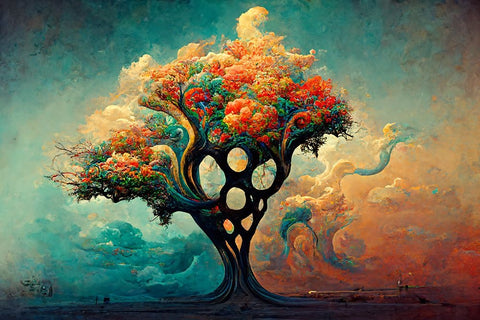 A043 Tree Of Life White Modern Wood Framed Art Print with Double Matting by Heere, Ray