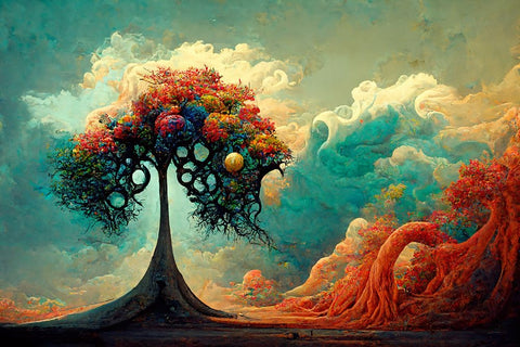 A049 Tree Of Life White Modern Wood Framed Art Print with Double Matting by Heere, Ray