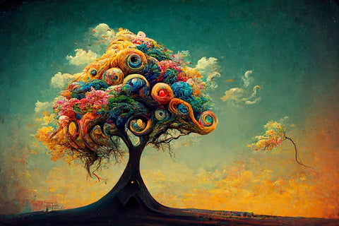 A051 Tree Of Life White Modern Wood Framed Art Print with Double Matting by Heere, Ray