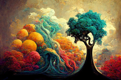 A053 Tree Of Life White Modern Wood Framed Art Print with Double Matting by Heere, Ray