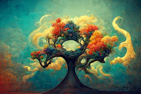 A054 Tree Of Life White Modern Wood Framed Art Print with Double Matting by Heere, Ray