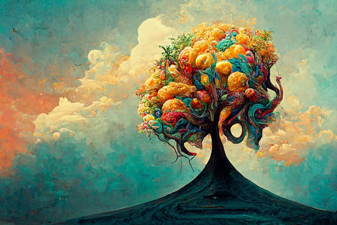 A055 Tree Of Life Black Ornate Wood Framed Art Print with Double Matting by Heere, Ray