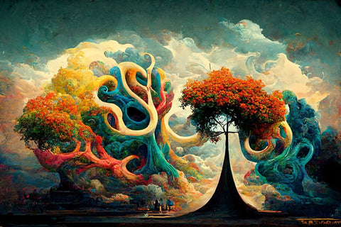 A056 Tree Of Life Black Ornate Wood Framed Art Print with Double Matting by Heere, Ray