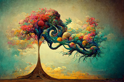 A058 Tree Of Life White Modern Wood Framed Art Print with Double Matting by Heere, Ray