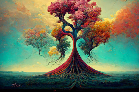 A060 Tree Of Life White Modern Wood Framed Art Print with Double Matting by Heere, Ray