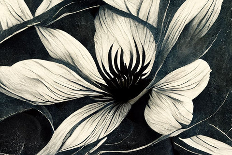 B038 Flowers Black White Black Ornate Wood Framed Art Print with Double Matting by Heere, Ray