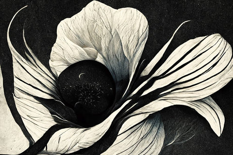 B044 Flowers Black White White Modern Wood Framed Art Print with Double Matting by Heere, Ray