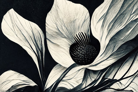 B045 Flowers Black White Black Ornate Wood Framed Art Print with Double Matting by Heere, Ray
