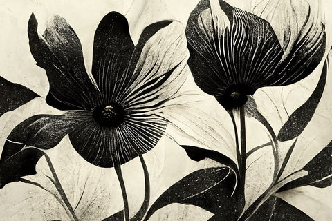 B046 Flowers Black White Black Modern Wood Framed Art Print by Heere, Ray