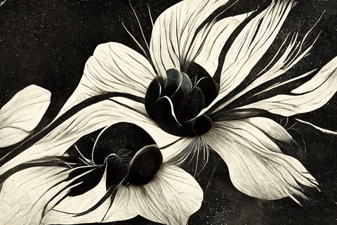 B047 Flowers Black White Black Ornate Wood Framed Art Print with Double Matting by Heere, Ray