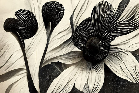 B051 Flowers Black White Black Ornate Wood Framed Art Print with Double Matting by Heere, Ray