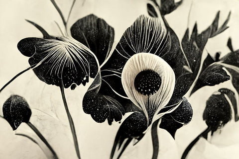 B052 Flowers Black White White Modern Wood Framed Art Print with Double Matting by Heere, Ray