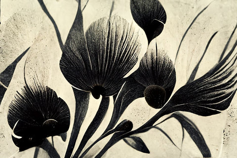 B054 Flowers Black White Black Ornate Wood Framed Art Print with Double Matting by Heere, Ray